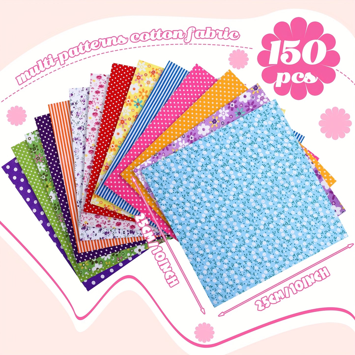 Patelai 150Pcs Fabric Bundle Precut Fat Squares Scraps