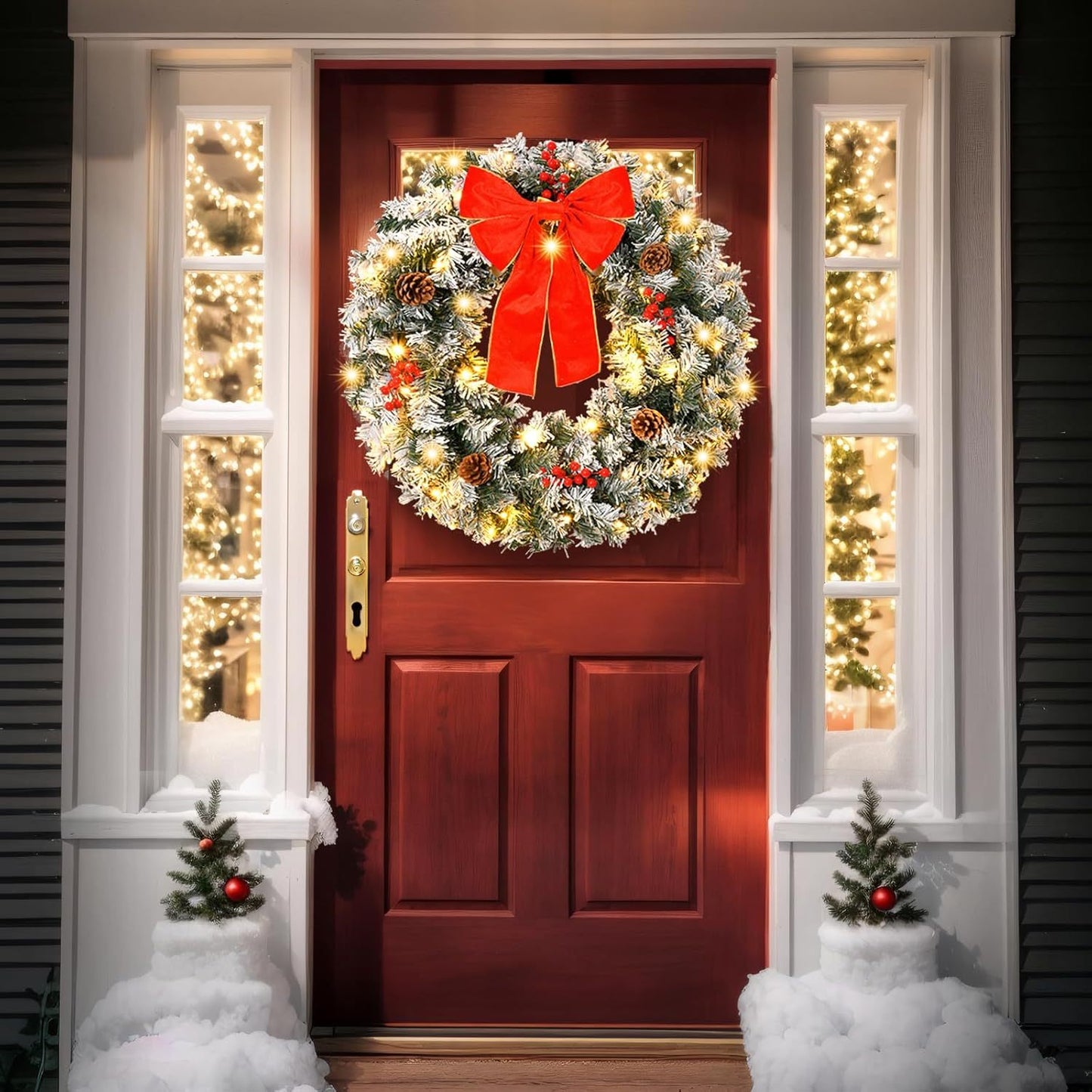 LEADZM Prelit Christmas Wreath 100 LED Lights Modern Decor