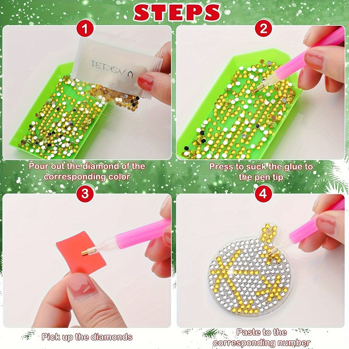 Christmas Diamond Painting Keychain Kit Tree Design 24pcs