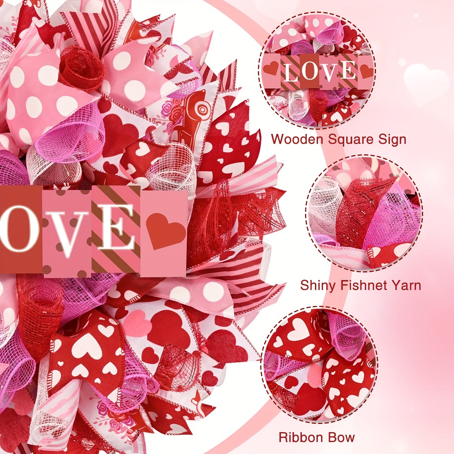 Love Valentines Mesh Wreath Front Door Indoor Outdoor