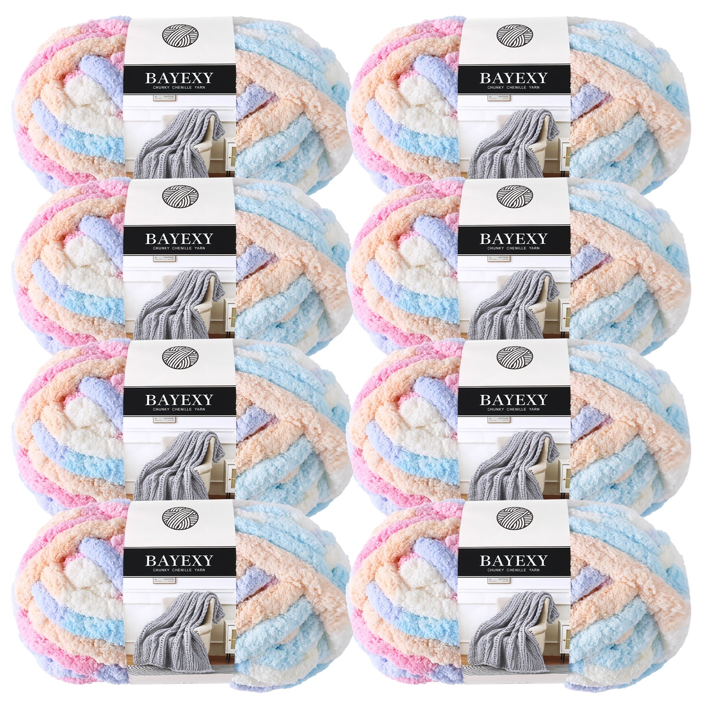 BAYEXY Chunky Chenille Yarn 8 Pack For Hand Knitting And Crocheting