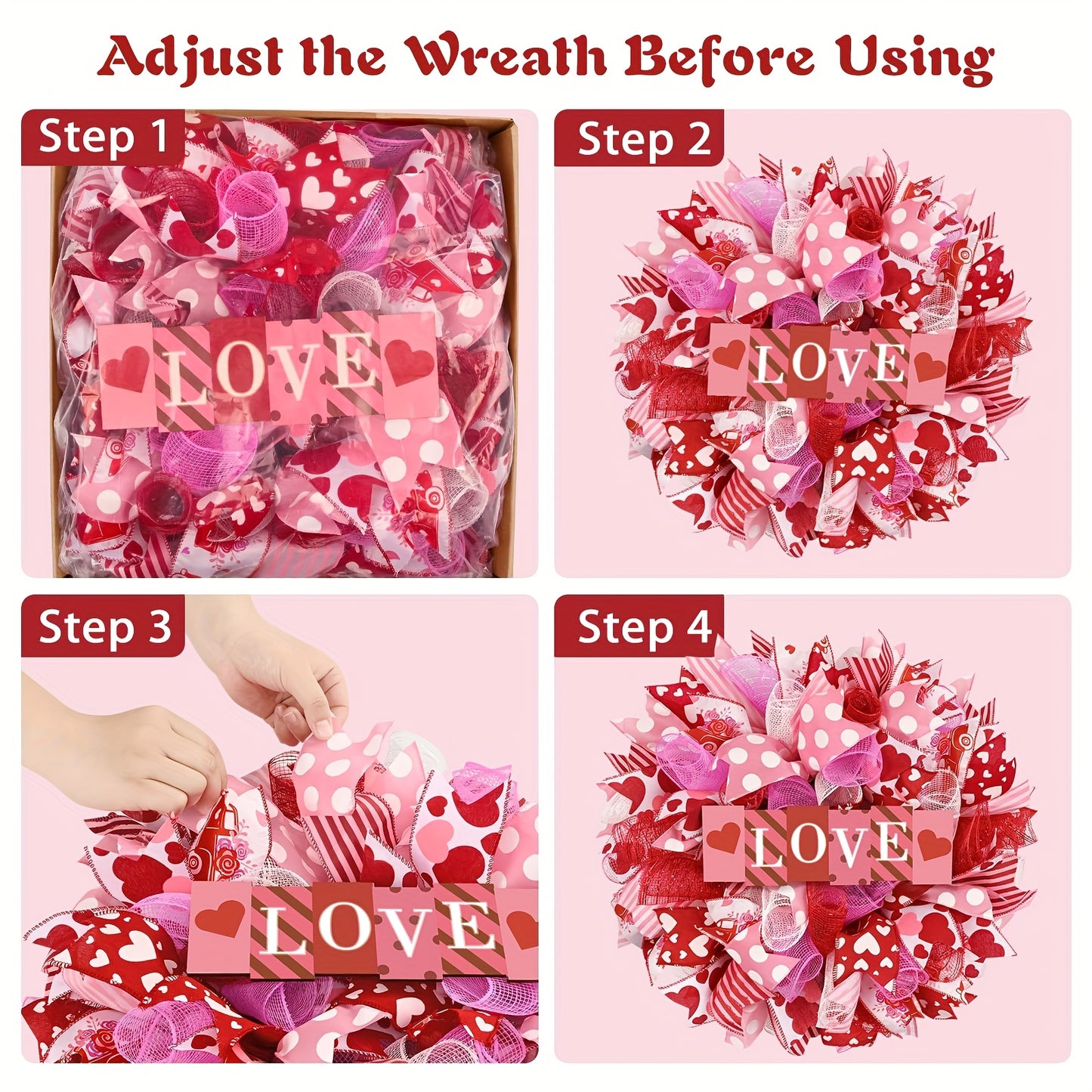 Love Valentines Mesh Wreath Front Door Indoor Outdoor