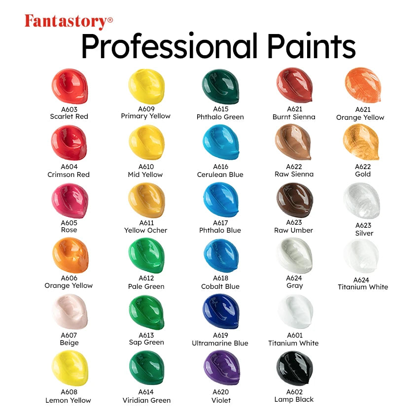 Fantastory 28 Colors Acrylic Paint Set With 12 Brushes