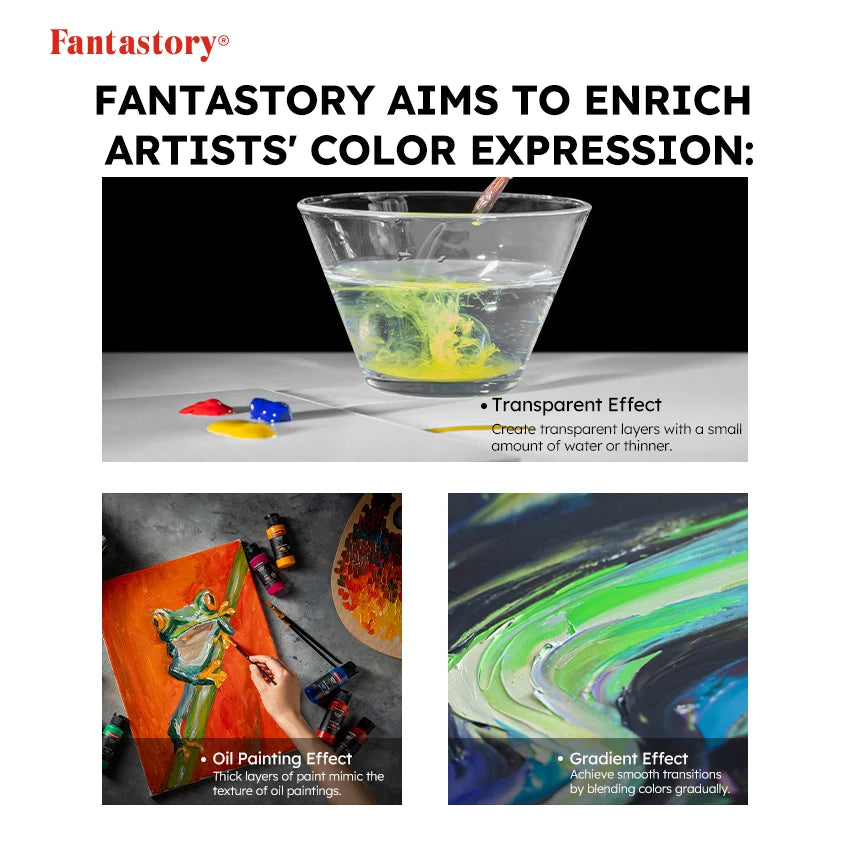 Fantastory 28 Colors Acrylic Paint Set With 12 Brushes
