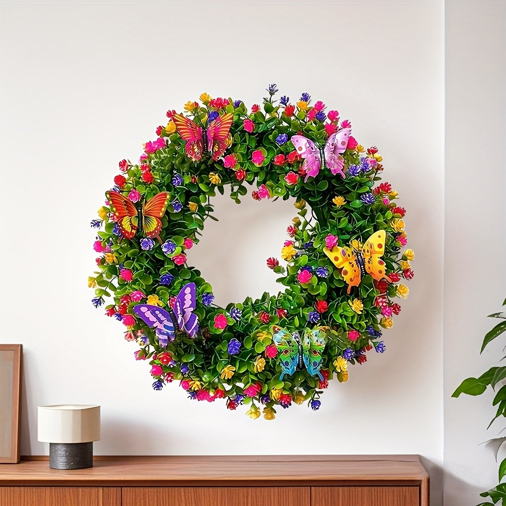 Artificial Flower Wreath With Eucalyptus And Butterflies Home Decor