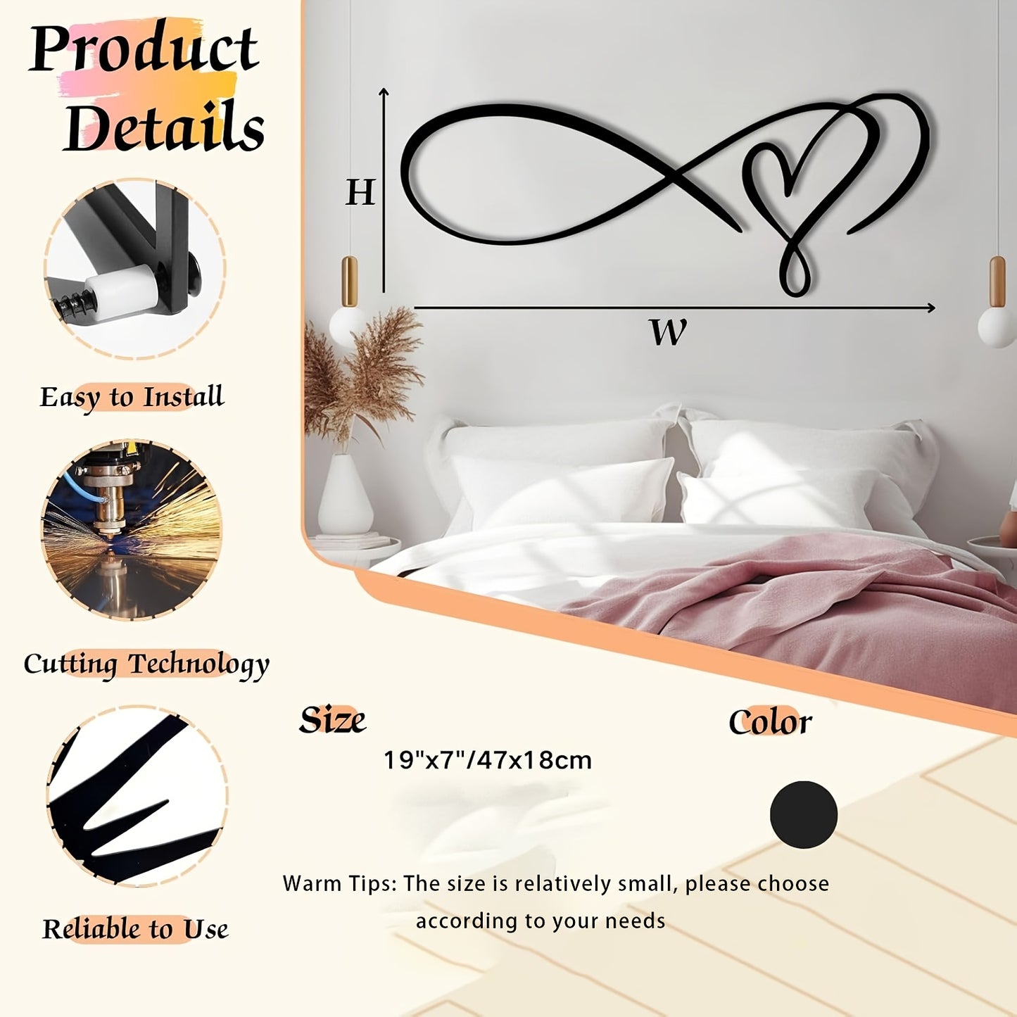 MIMISOH Iron Heart Infinity Wall Decor Romantic Sculpture
