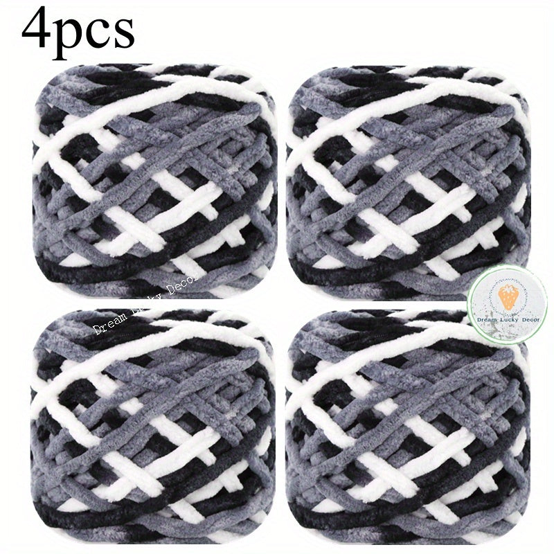 Polyester Yarn Pack 4 Thick Plush Texture For Knitting Crochet