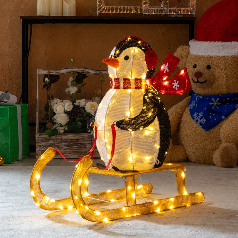 LEADZM Penguin Sled 130 LED Christmas Lights Indoor Outdoor