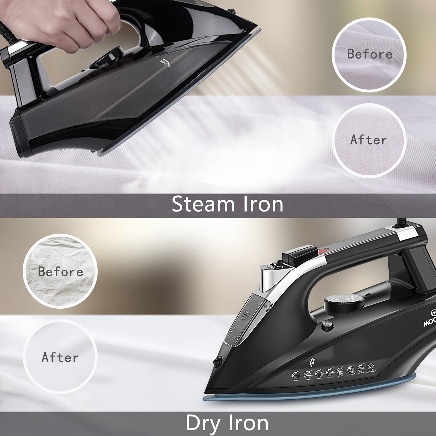 Moosoo ST1800 1800W Steam Iron Auto Off Lightweight