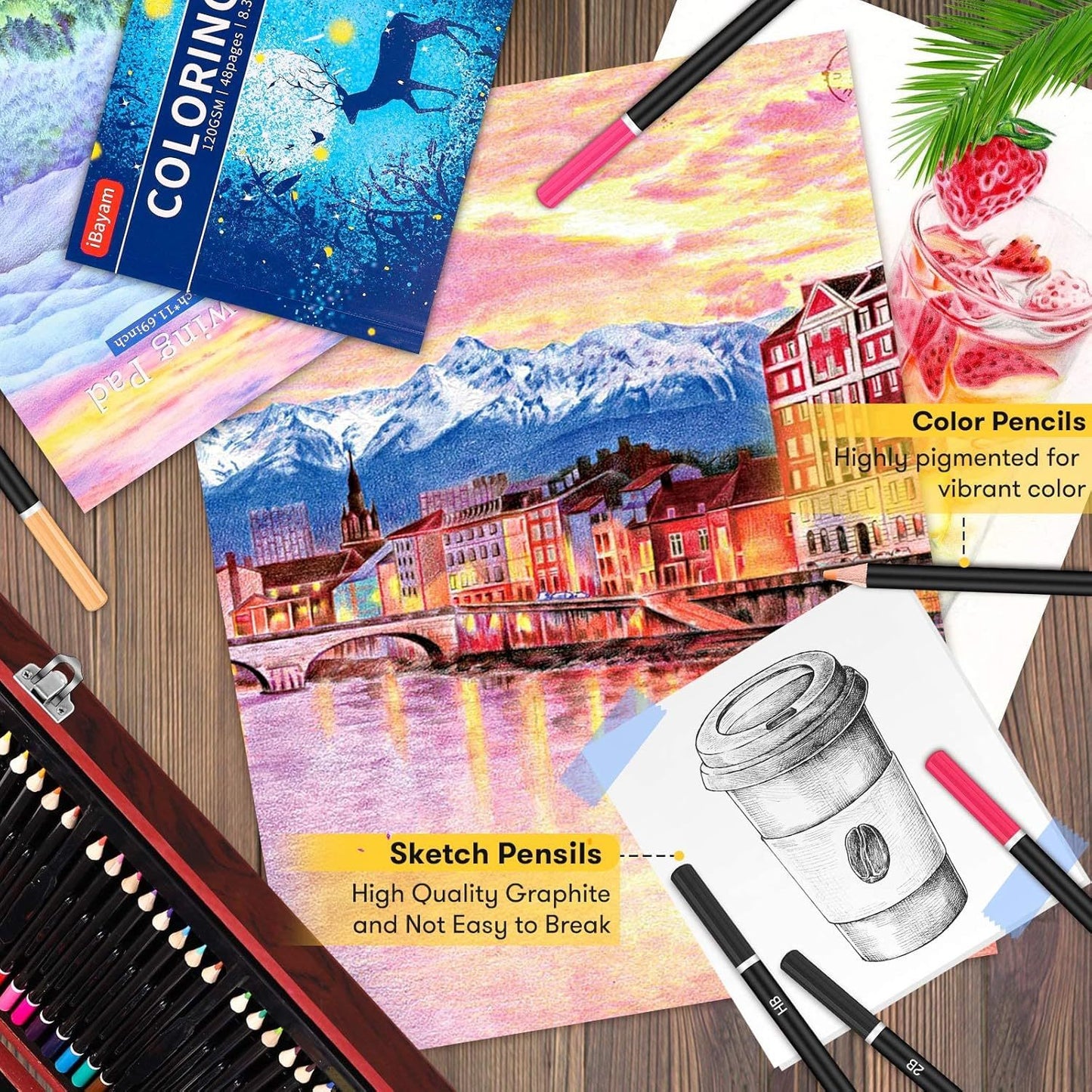 Deluxe Wooden Art Set With Coloring Book And Sketch Pads