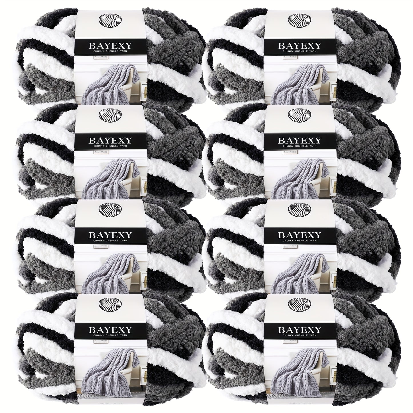 BAYEXY Chunky Chenille Yarn 8 Pack For Hand Knitting And Crocheting