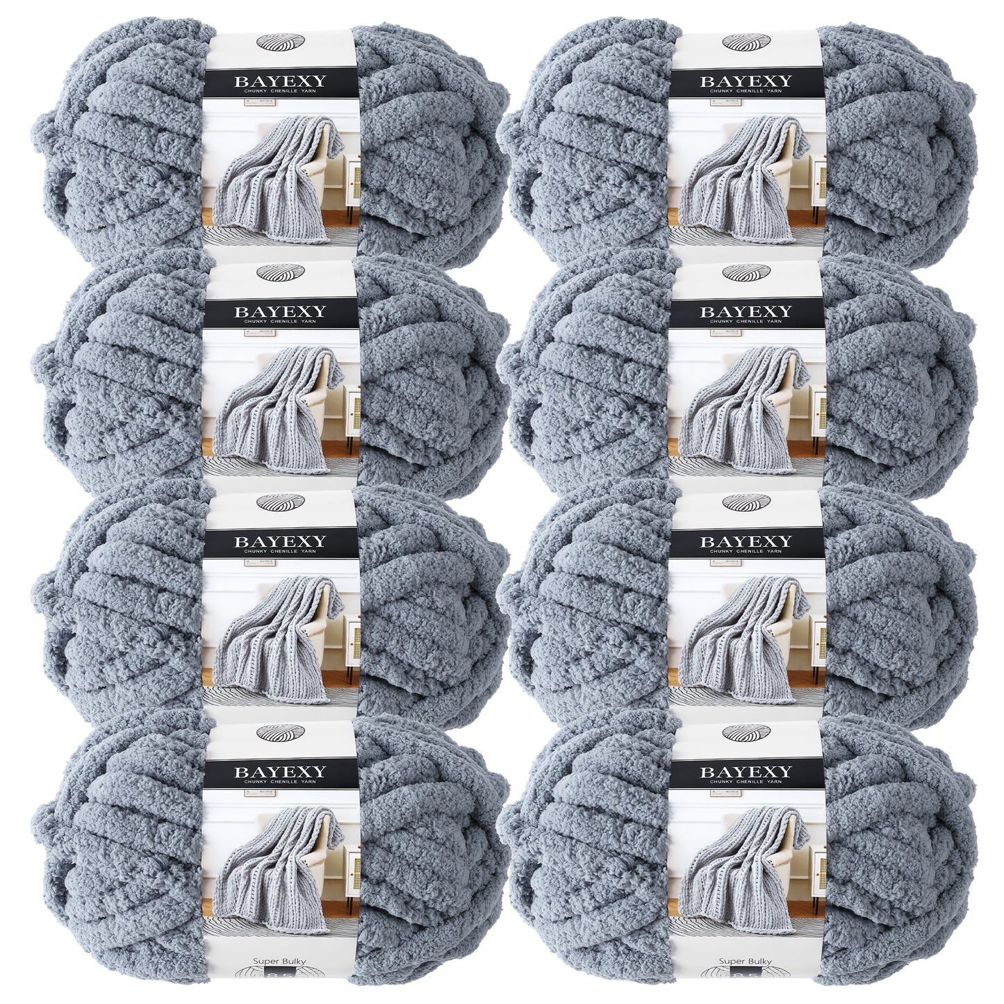 BAYEXY Chunky Chenille Yarn 8 Pack For Hand Knitting And Crocheting