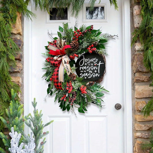Vintage Christmas Wreath Rustic Door Decor With Berries