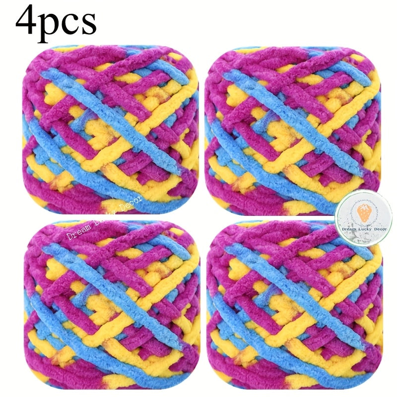 Polyester Yarn Pack 4 Thick Plush Texture For Knitting Crochet