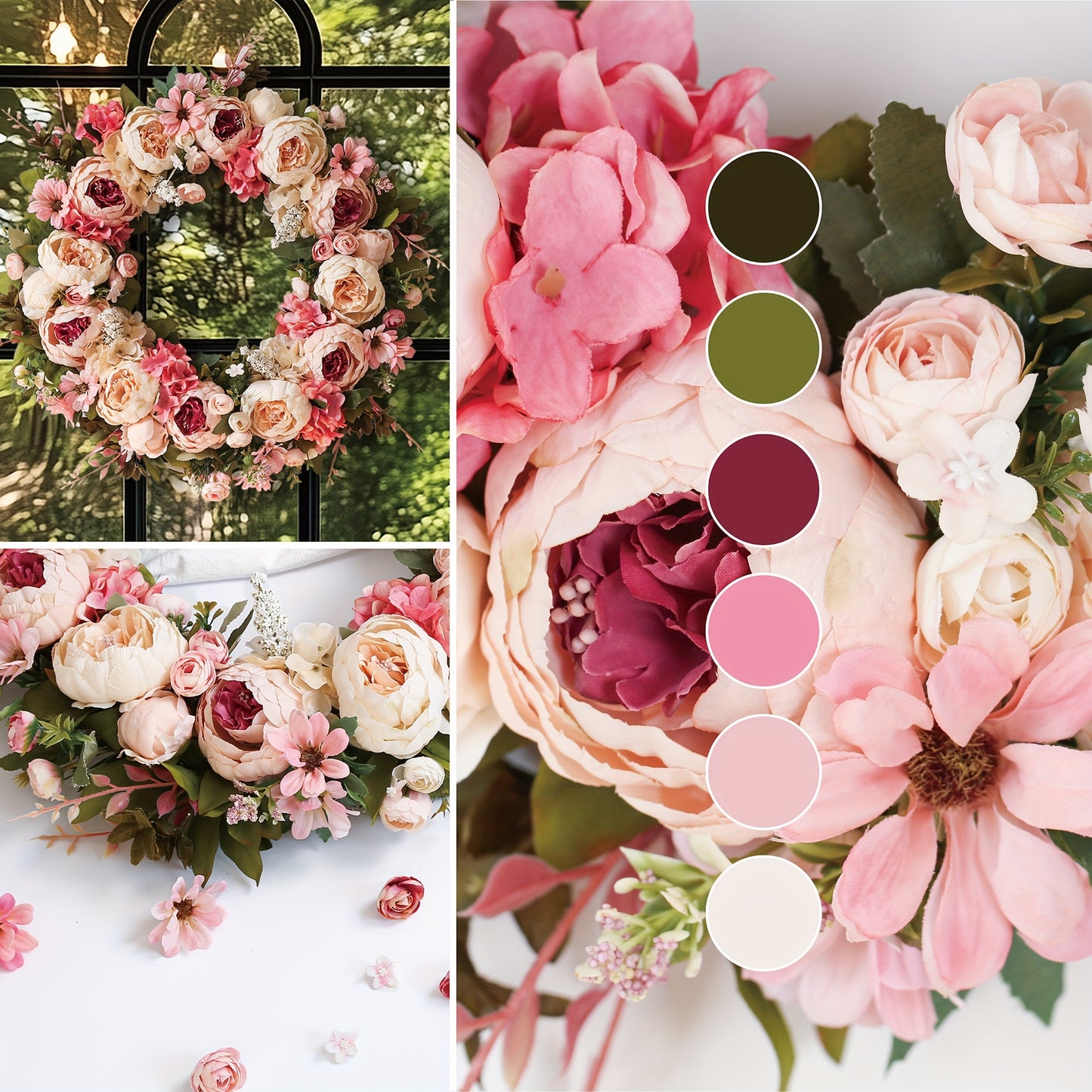 Peony Wreath Floral Artificial Front Door Decor Home Accent