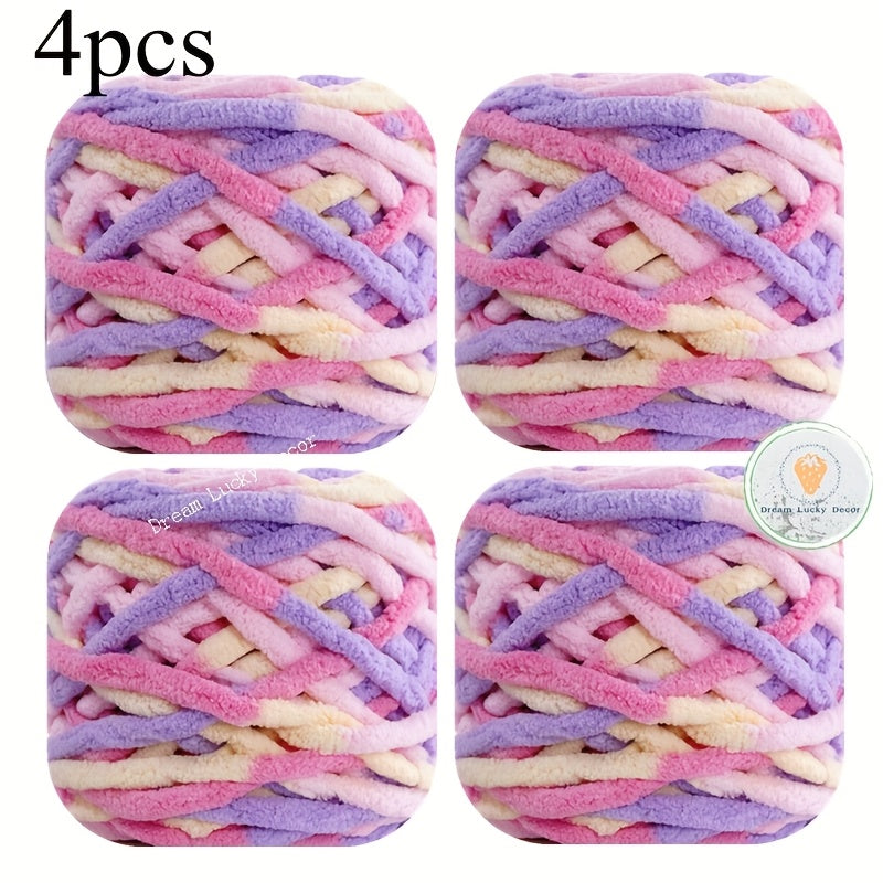 Polyester Yarn Pack 4 Thick Plush Texture For Knitting Crochet
