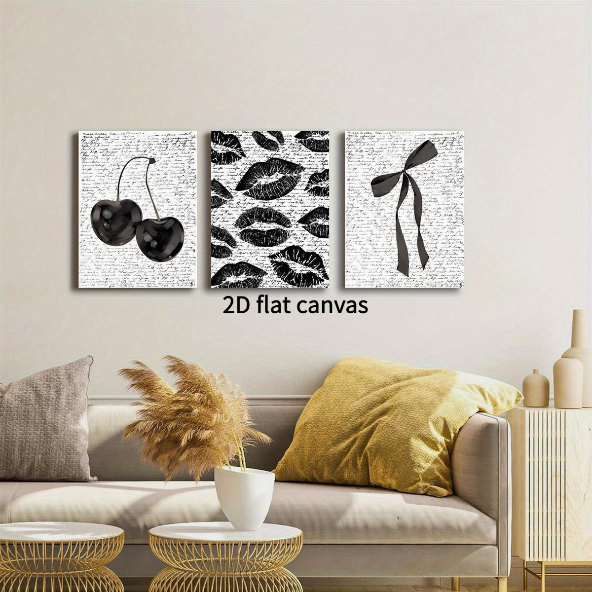 2D Flat Canvas 3 Pack Valentine Lips Retro Cherry Art