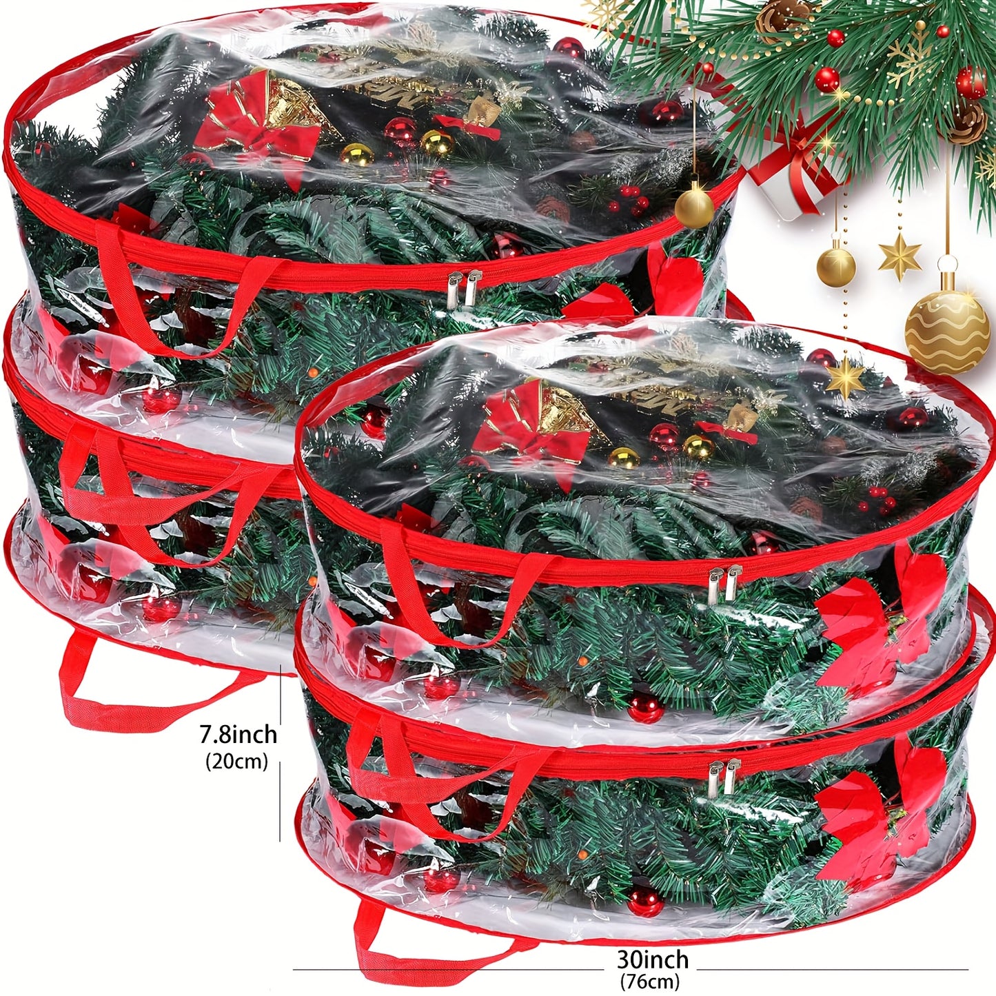 PVC Wreath Storage Bags 4 Pack With Handles Seasonal Christmas