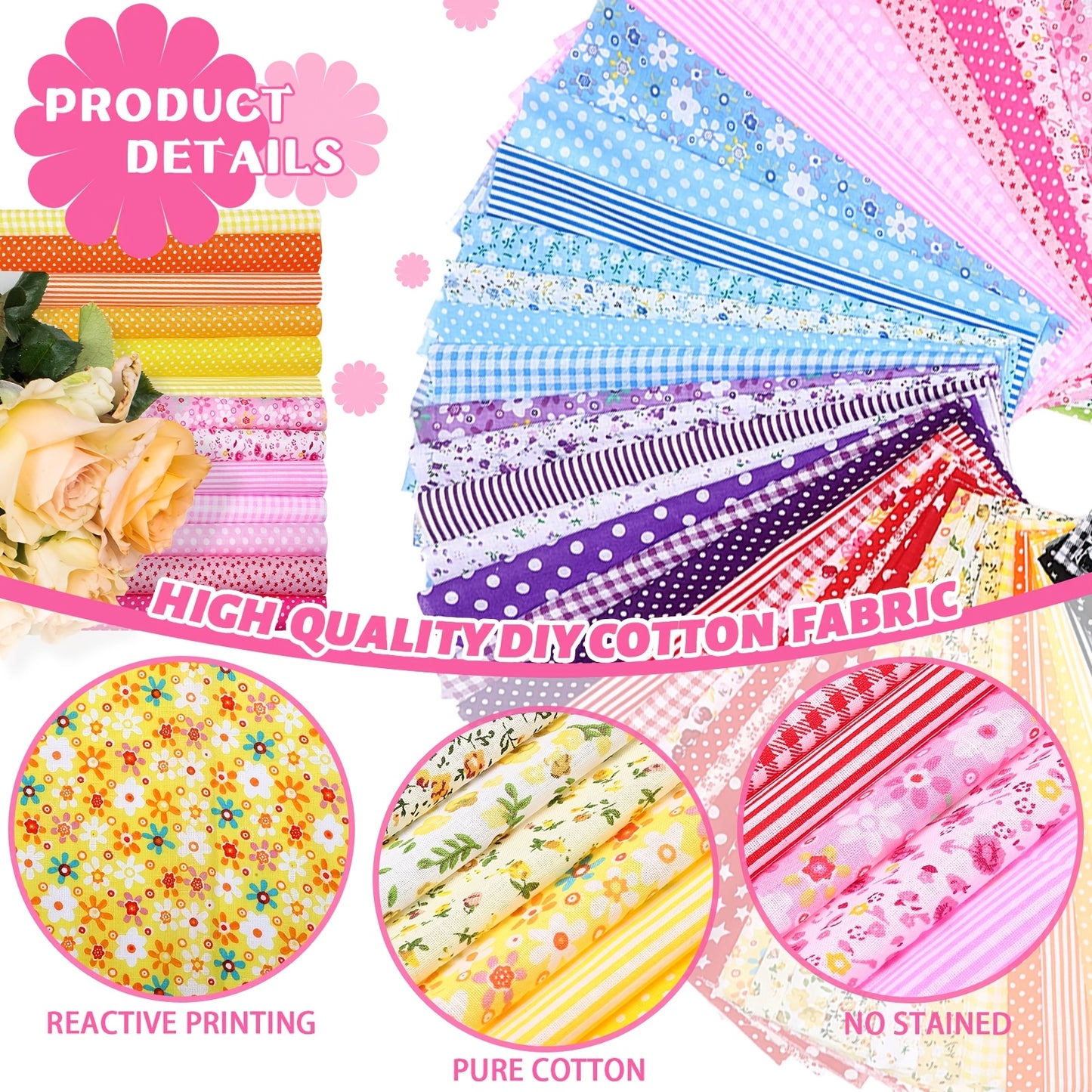 PATELAI Floral Fabric Squares Patchwork Bundles DIY Crafts