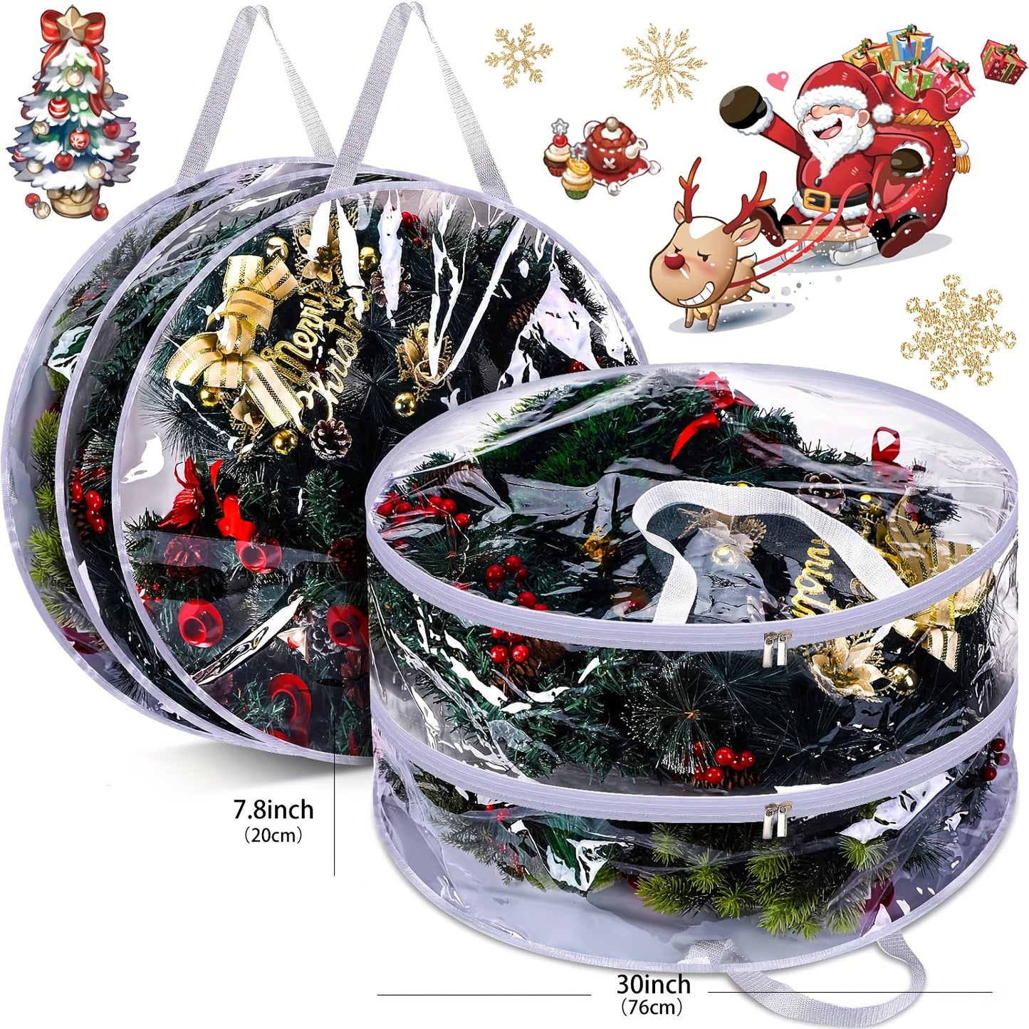 PVC Wreath Storage Bags 4 Pack With Handles Seasonal Christmas
