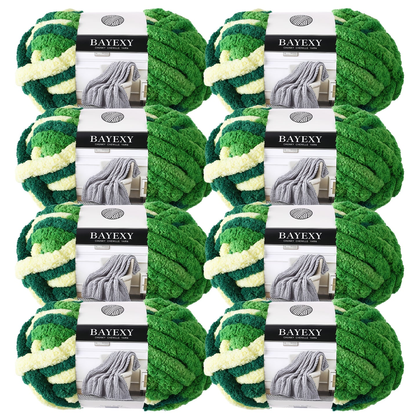 BAYEXY Chunky Chenille Yarn 8 Pack For Hand Knitting And Crocheting