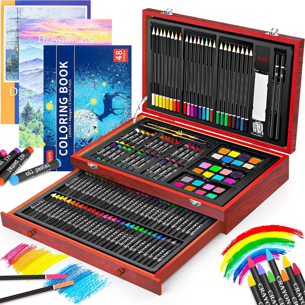 Deluxe Wooden Art Set With Coloring Book And Sketch Pads
