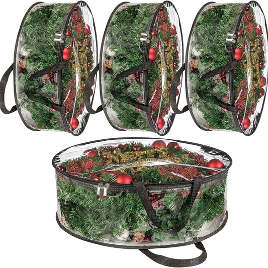 PVC Wreath Storage Bags 4 Pack With Handles Seasonal Christmas