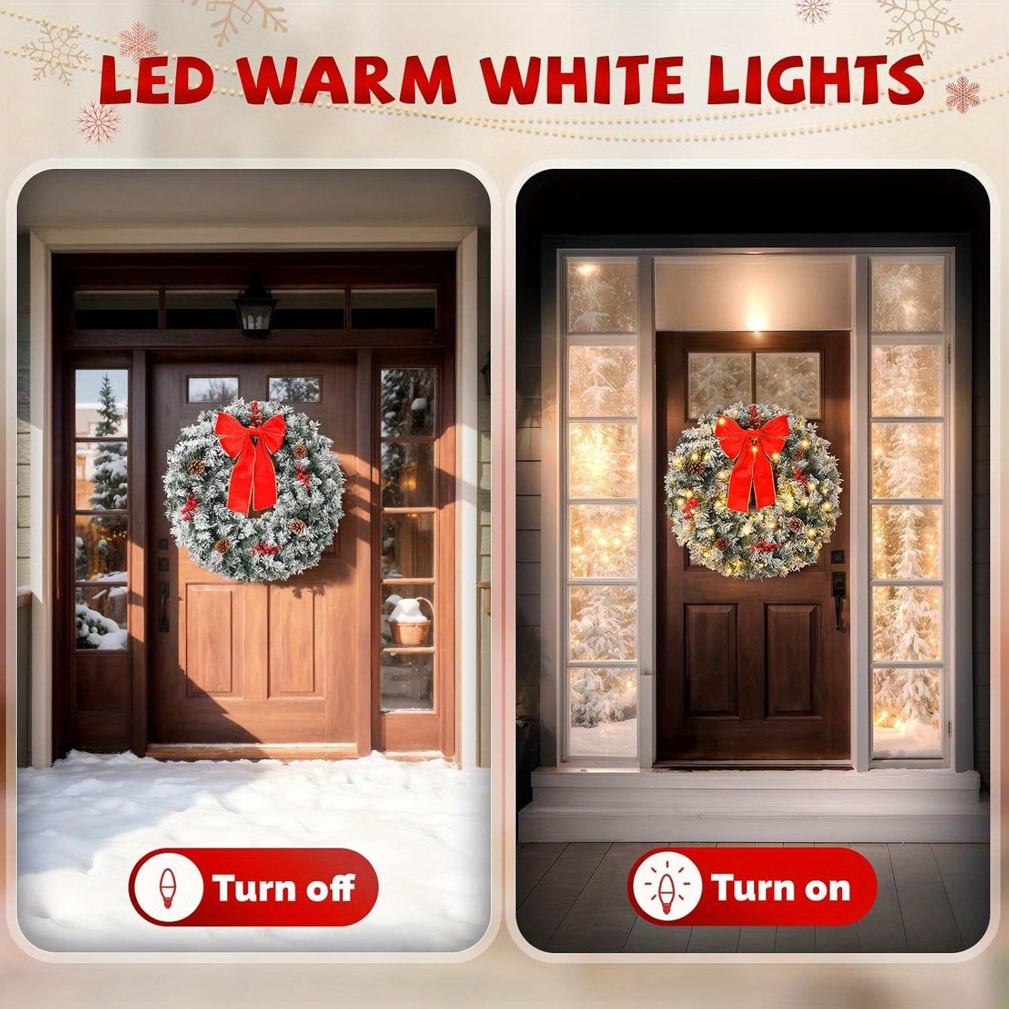 LEADZM Prelit Christmas Wreath 100 LED Lights Modern Decor