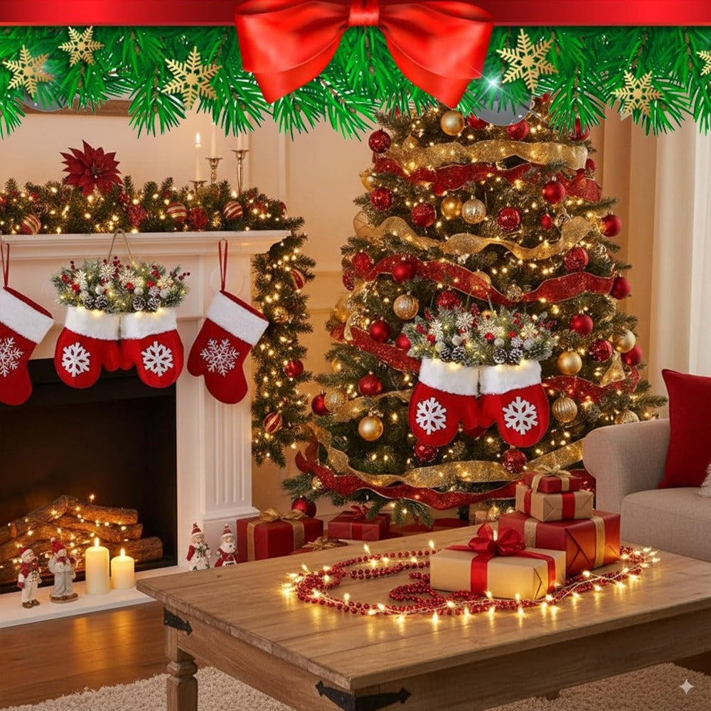 Luckcia Christmas Mitten Wreath With LED Lights Timer