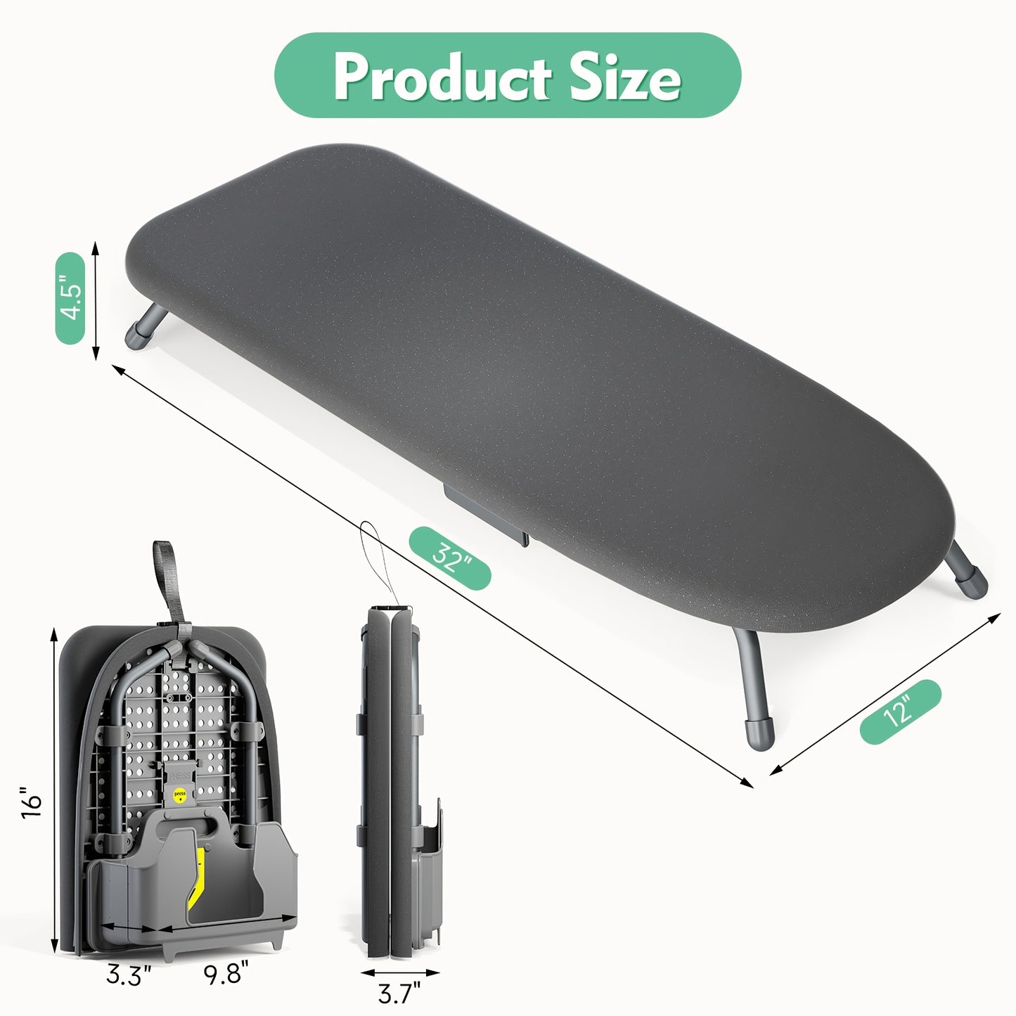 TOOLF Portable Tabletop Ironing Board With Holder And Covers