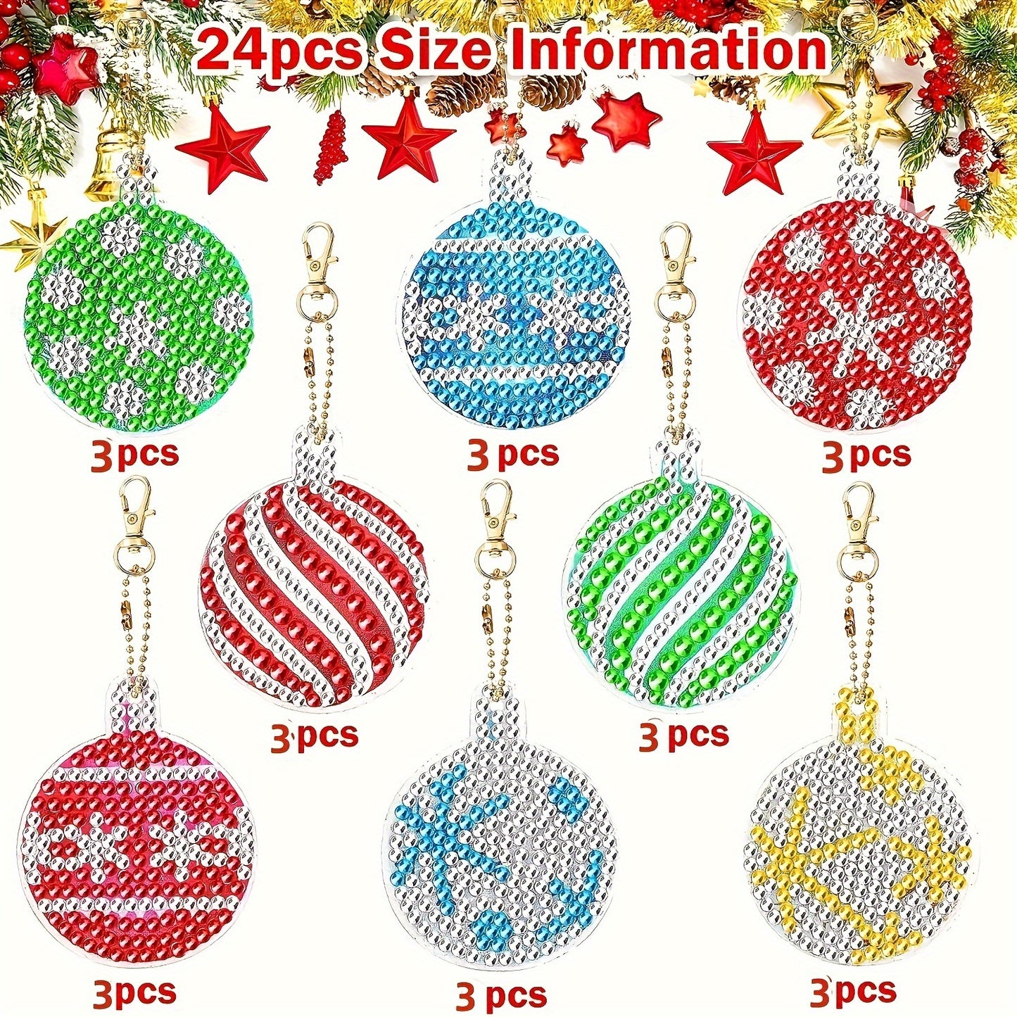 Christmas Diamond Painting Keychain Kit Tree Design 24pcs