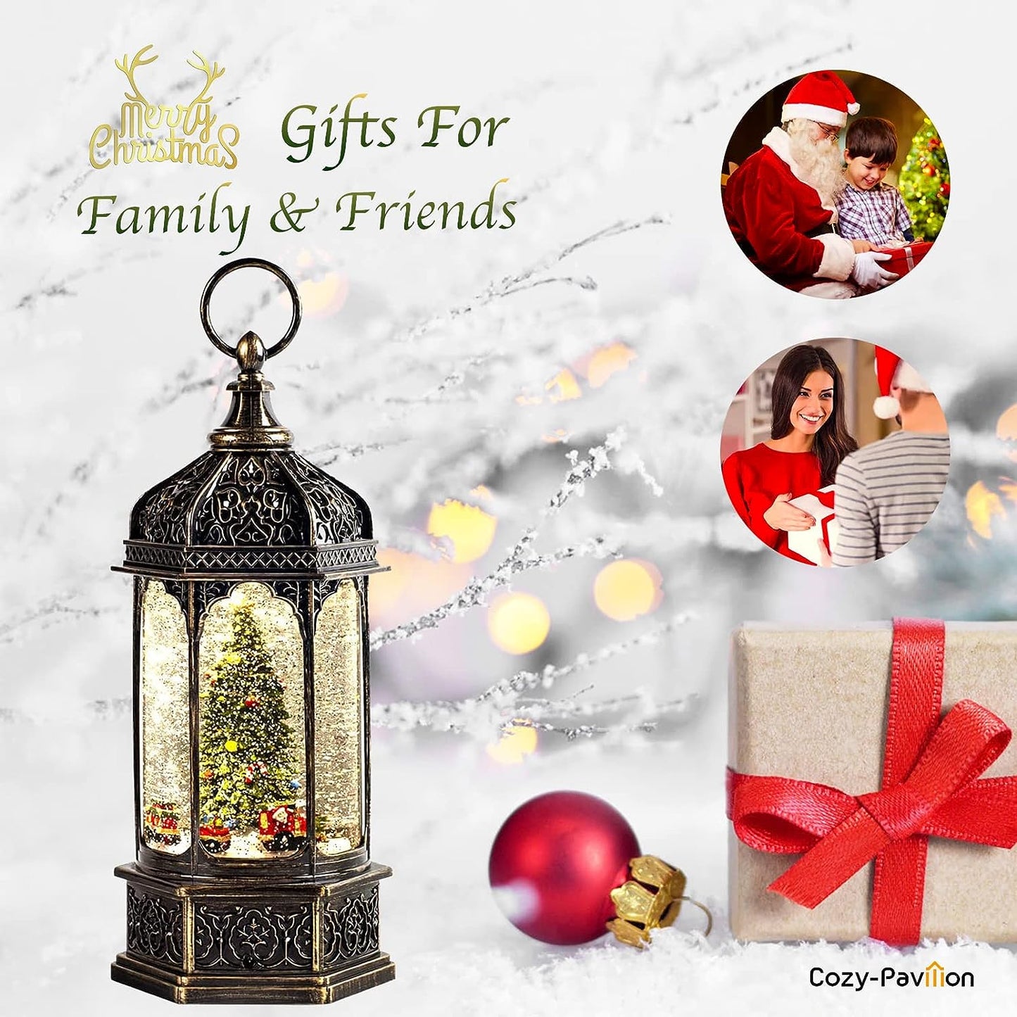 Christmas Snow Globes Musical Lantern With Timer For Friends