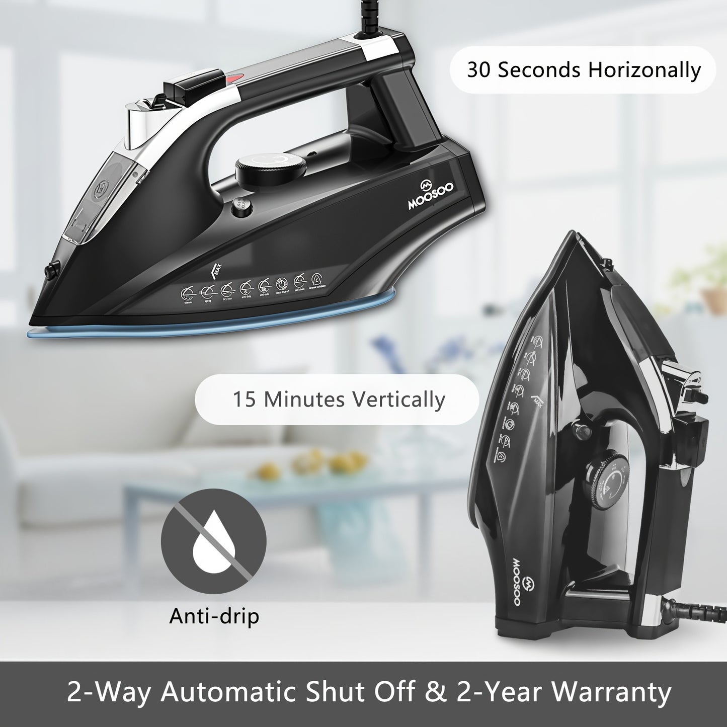 Moosoo ST1800 1800W Steam Iron Auto Off Lightweight
