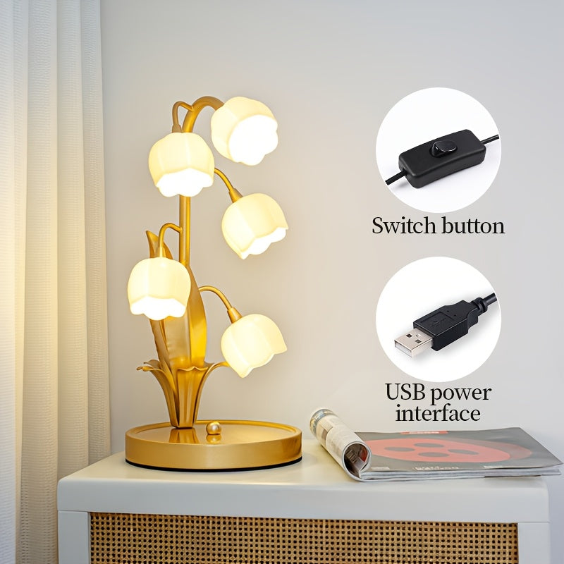 INSART Five Bell Orchid Table Lamp For Home Decor Lighting