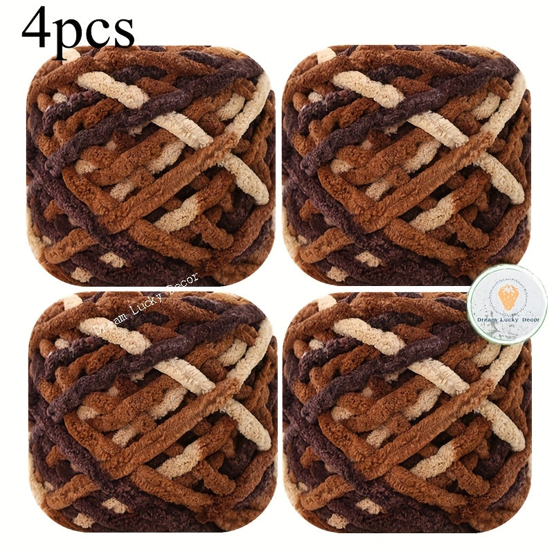 Polyester Yarn Pack 4 Thick Plush Texture For Knitting Crochet