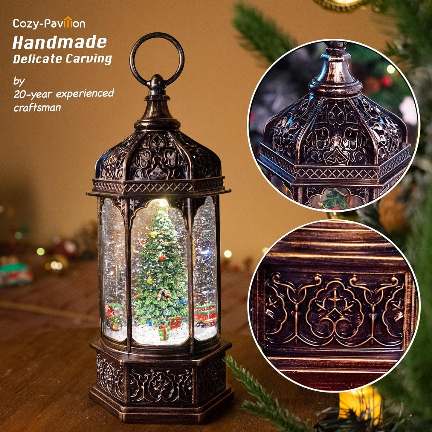 Christmas Snow Globes Musical Lantern With Timer For Friends