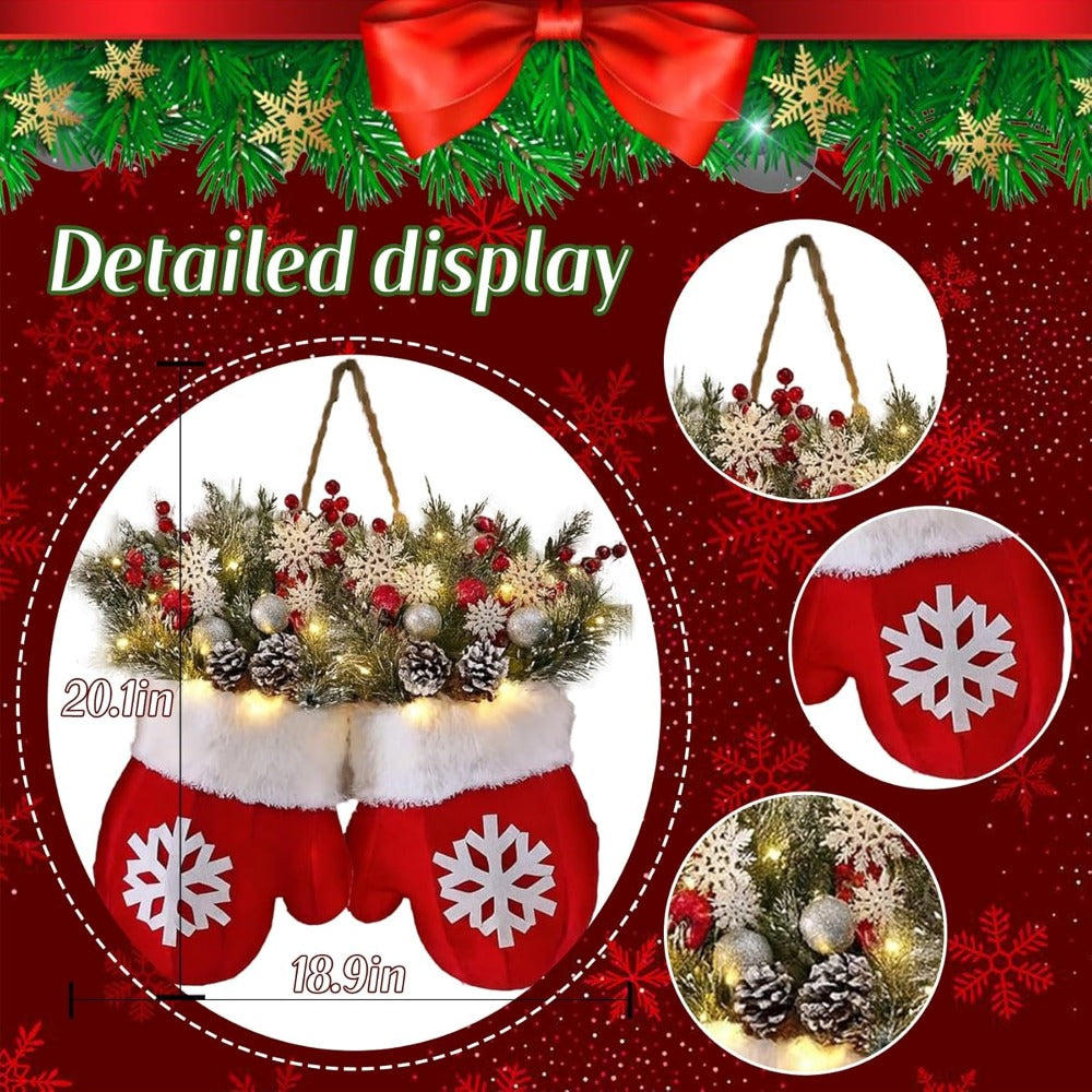 Luckcia Christmas Mitten Wreath With LED Lights Timer