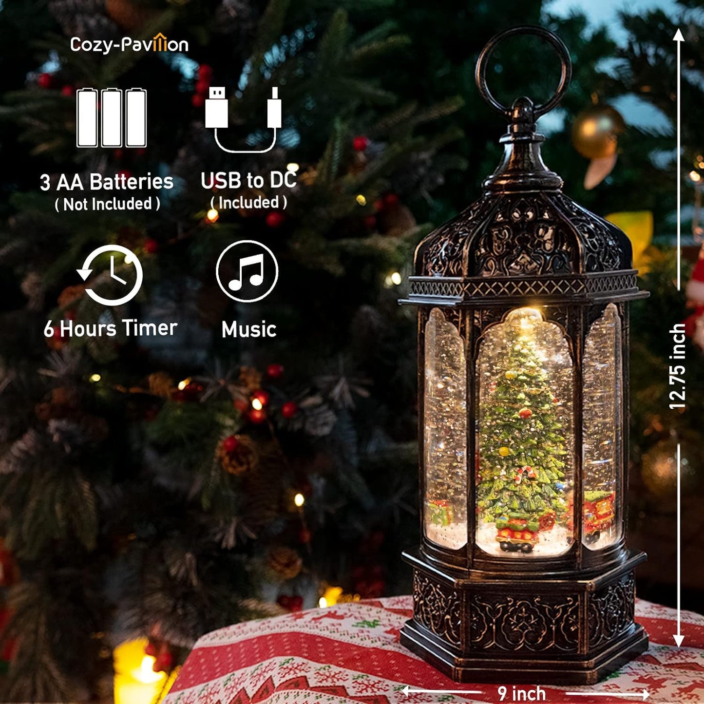 Christmas Snow Globes Musical Lantern With Timer For Friends