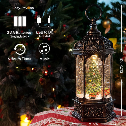 Christmas Snow Globes Musical Lantern With Timer For Friends