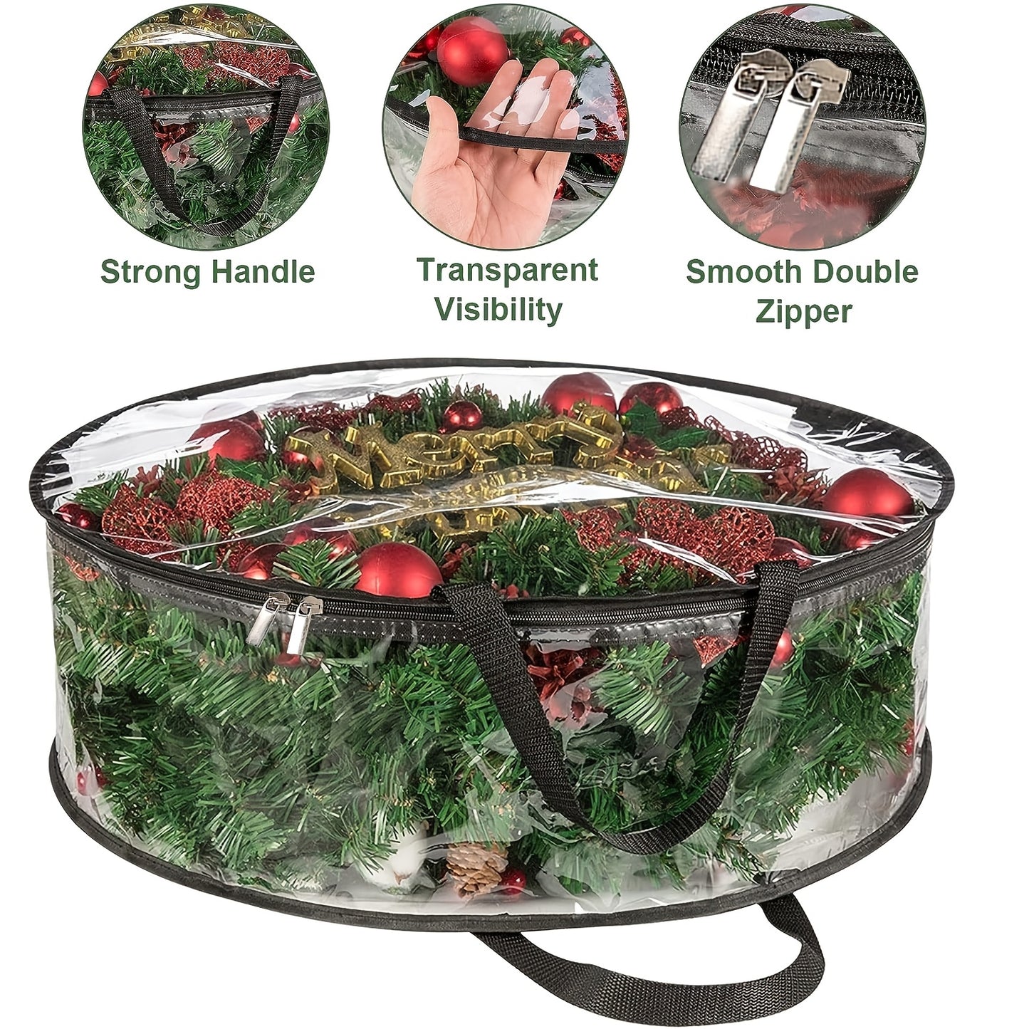 PVC Wreath Storage Bags 4 Pack With Handles Seasonal Christmas