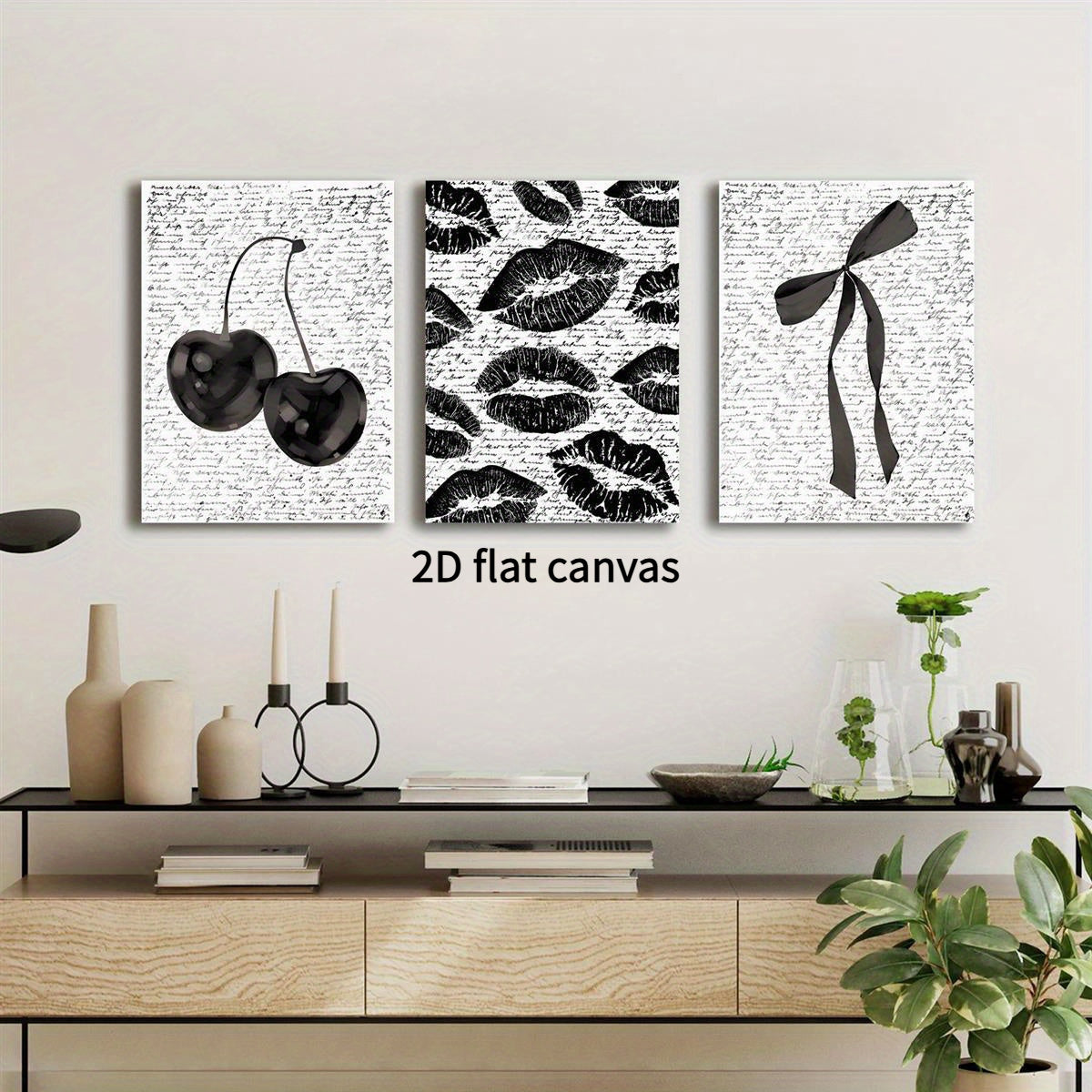 2D Flat Canvas 3 Pack Valentine Lips Retro Cherry Art