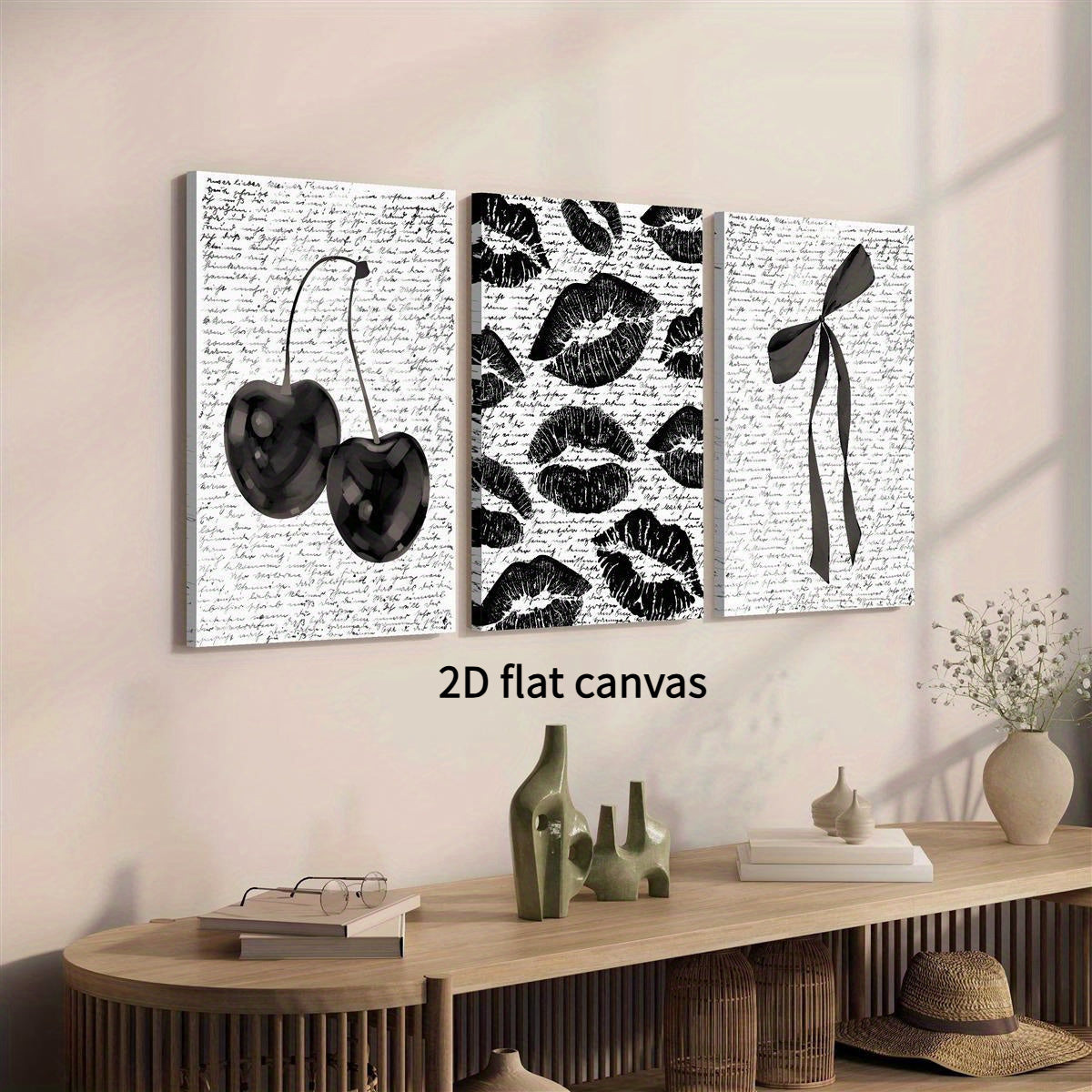2D Flat Canvas 3 Pack Valentine Lips Retro Cherry Art