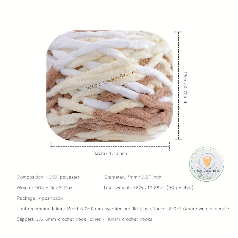 Polyester Yarn Pack 4 Thick Plush Texture For Knitting Crochet