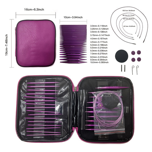 Aluminum Alloy Interchangeable Knitting Needles With Heads And Rings Case
