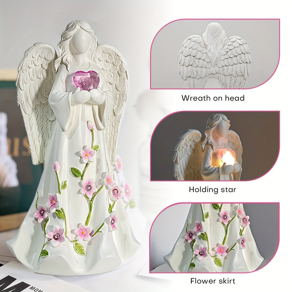 Angel Figurine Home Decor Led Light Loving Heart Ornament Gift