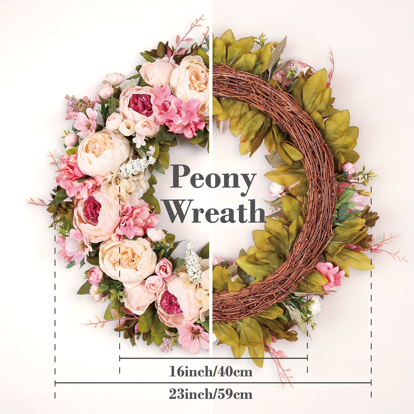 Peony Wreath Floral Artificial Front Door Decor Home Accent