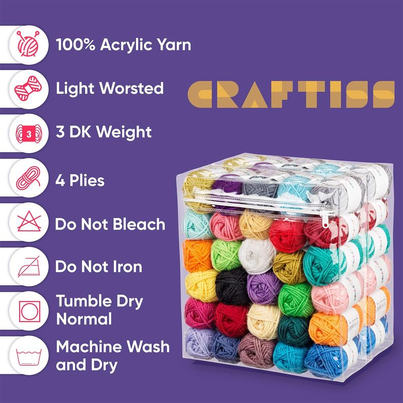 Craftiss Acrylic Yarn Skeins Pack 2600 Yards For Projects