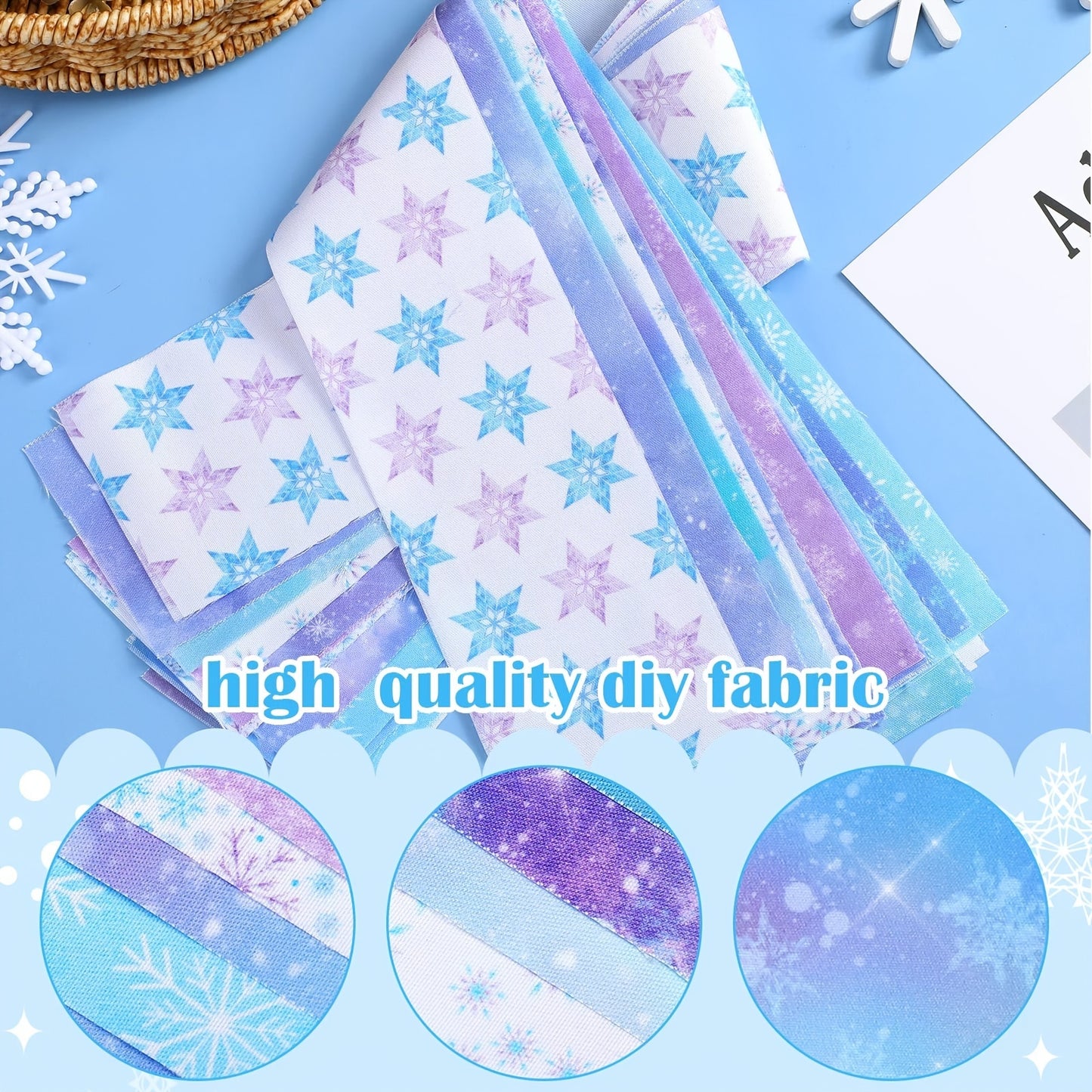 ROOWEST Winter Snowflake Patchwork Fabric Strips Roll
