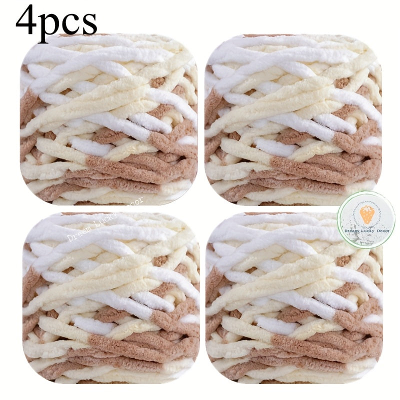 Polyester Yarn Pack 4 Thick Plush Texture For Knitting Crochet