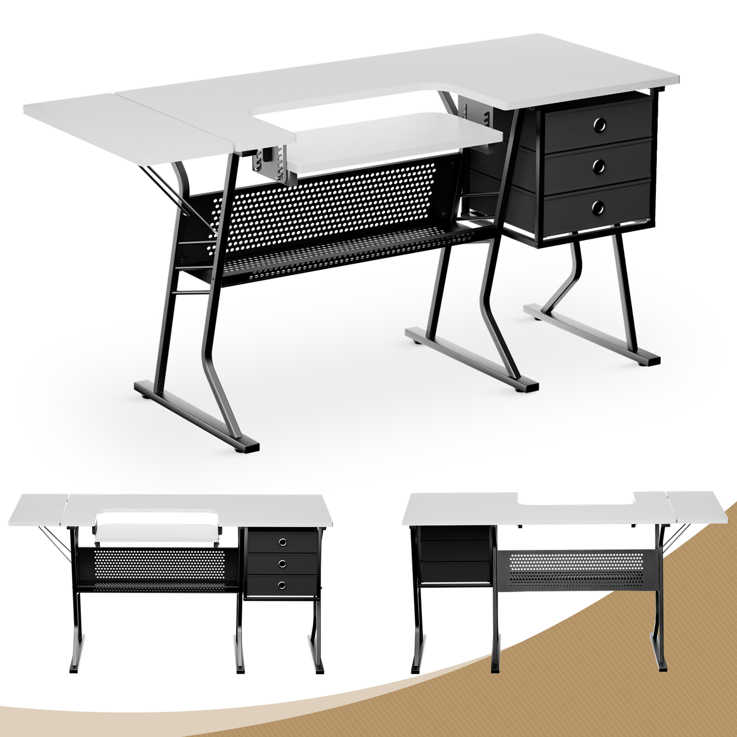 Monibloom Sewing Table With Adjustable Shelf And Cutting